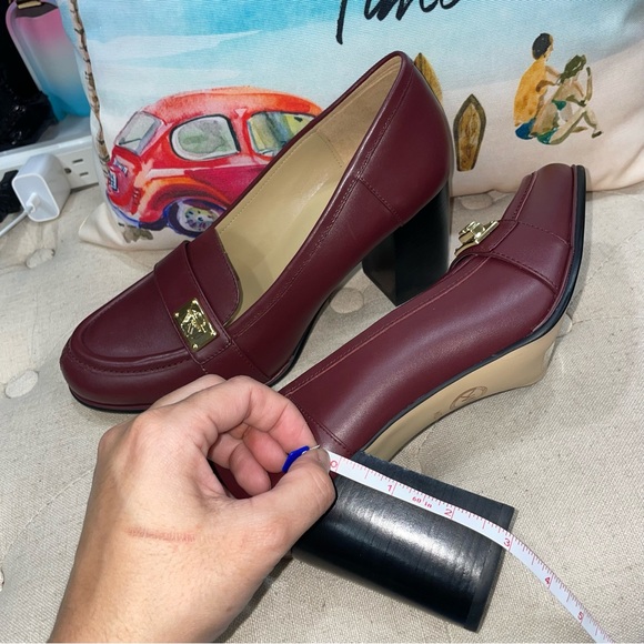 Michael Kors NWOB! Leather Merlot Burgundy  Padma Mid Loafer Pumps Block Heel - Picture 9 of 14